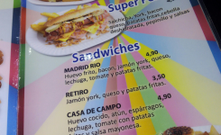 Restaurante A Coruña, carta precio sándwiches