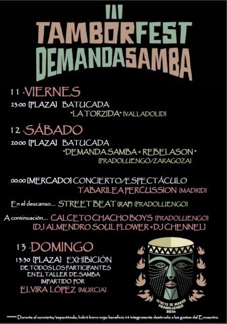 Demanda Samba 2016 del 11 al 13 de Marzo, Pradoluengo, Burgos, cartel programa