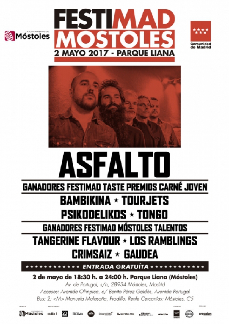 FestiMad Móstoles, 2 de Mayo 2017 cartel programa conciertos