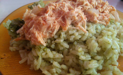 Antigua Taquería, Plato del día: arroz verde con pollo, foto de comideando