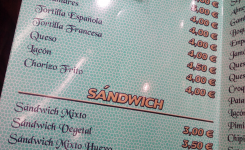 Mareas Vivas, precio carta raciones sandwiches