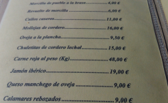 Restaurante Plaza Mayor, carta precio raciones