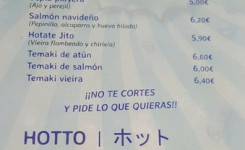 Umiko, carta precio sushi