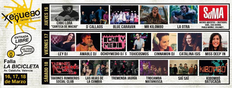 Festivales gratis por España en MARZO 2017, cartel Xe Que Bo! Fallas Festival 2017, cartel programa