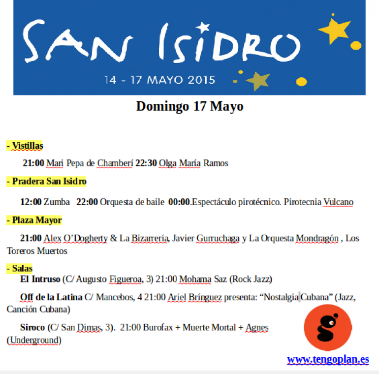 Fiestas de San Isidro Madrid, 17 de mayo programa