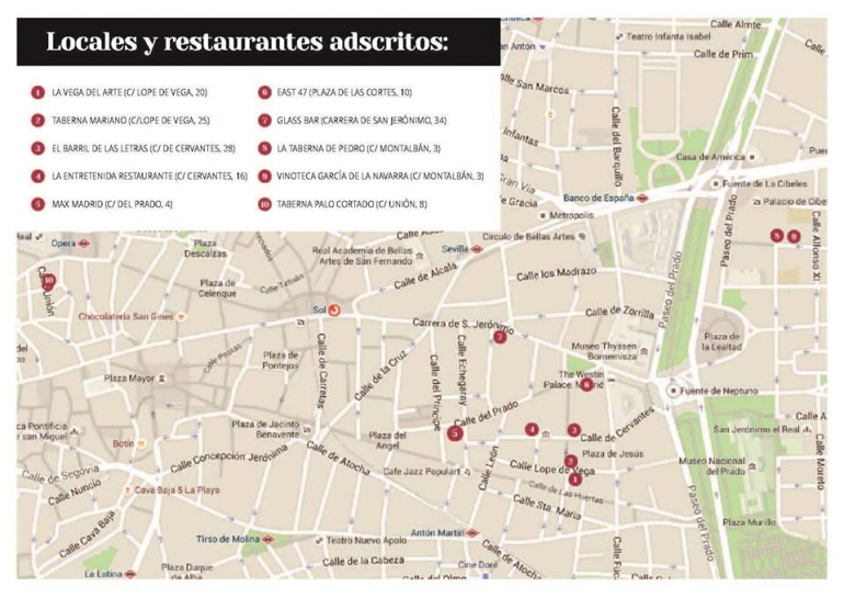 IV Gastro Bacchus, 16 al 21 de Marzo 2016, mapa ruta tapas y vinos Barrio de las letras