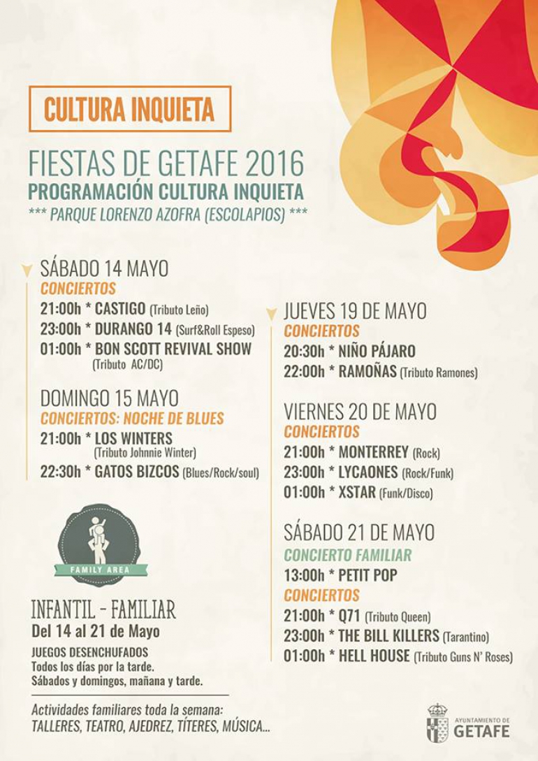 Programa de Cultuta Inquieta para las fiestas de Getafe 2016